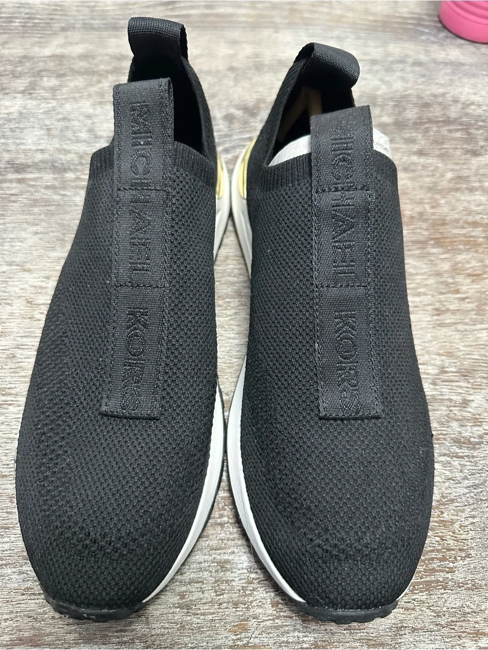 Michael Kors NEW Women’s Black Knit Slip-On Sneakers with Gold Accents
